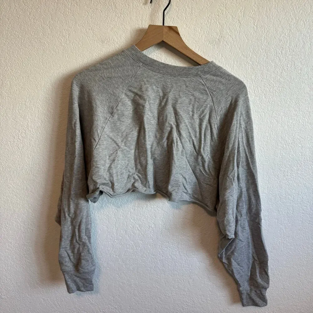 Alo Yoga Double Take Crop Raw Hem Crew Pullover Sweatshirt Dove Grey Heather M